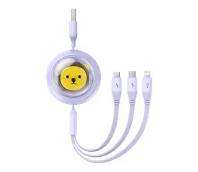 Baseus Cute & Powerful Nabíjecí USB-A kabel 3v1 1.1m fialová / 1x USB-C (M) / 1x microUSB (M) / 1x Lightning (M) 