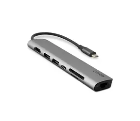 Epico Hub 7v1 šedá / 2x USB-A / USB-C / HDMI 8K / microSD/SD / RJ45