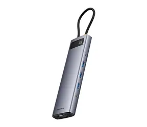 Baseus StarJoy USB-C rozbočovač 11v1 šedá / HDMI+VGA / USB-A / USB-C / RJ-45 / 3.5mm jack / SD/TF