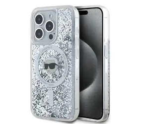 Karl Lagerfeld Liquid Glitter Karl Head MagSafe Zadní Kryt pro Apple iPhone 15 Pro Max čirá