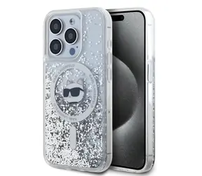 Karl Lagerfeld Liquid Glitter Choupette Head MagSafe Zadní Kryt pro Apple iPhone 15 Pro Max čirá