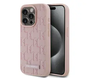 Karl Lagerfeld PU Leather Monogram Metal Logo Magsafe Zadní Kryt pro Apple iPhone 15 Pro Max růžová