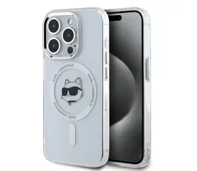 Karl Lagerfeld IML Choupette Head Metal Frame MagSafe Zadní Kryt pro Apple iPhone 15 Pro Max čirá