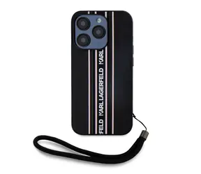 Karl Lagerfeld PU Saffiano Athleisure Stripe and Strap Zadní Kryt pro Apple iPhone 15 Pro Max růžová