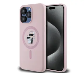 Karl Lagerfeld Liquid Silicone Karl and Choupette Magsafe Zadní Kryt pro Apple iPhone 15 Pro Max růžová