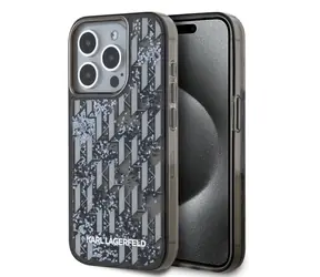 Karl Lagerfeld Liquid Glitter Monogram Gradient Zadní Kryt pro Apple iPhone 15 Pro černá