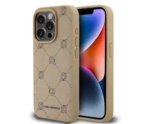 Karl Lagerfeld PU Karl Heads Pattern Magsafe Zadní Kryt pro Apple iPhone 15 Pro béžová