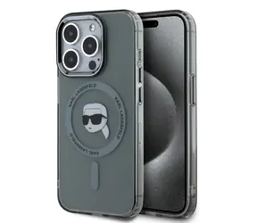 Karl Lagerfeld IML Karl Head Metal Frame MagSafe Zadní Kryt pro Apple iPhone 15 Pro černá