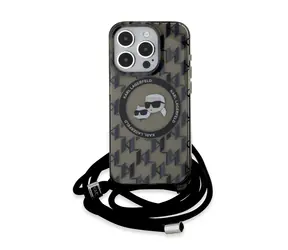 Karl Lagerfeld IML Monogram Crossbody K&CH Heads MagSafe Zadní Kryt pro Apple iPhone 15 Pro černá