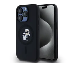 Karl Lagerfeld Liquid Silicone Karl and Choupette Magsafe Zadní Kryt pro Apple iPhone 15 Pro černá