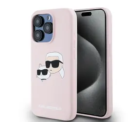 Karl Lagerfeld Liquid Silicone Double Heads Magsafe Zadní Kryt pro Apple iPhone 15 Pro růžová