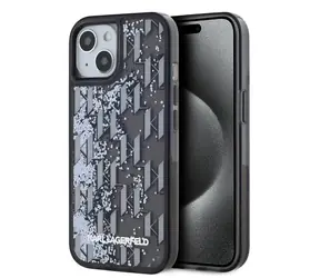 Karl Lagerfeld Liquid Glitter Monogram Gradient Zadní Kryt pro Apple iPhone 15 černá