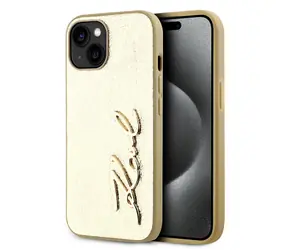 Karl Lagerfeld Wrinkled PU Signature Logo Zadní Kryt pro Apple iPhone 15 zlatá