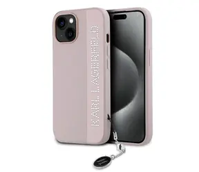 Karl Lagerfeld PU Saffiano Rhinestone Charm Zadní Kryt pro Apple iPhone 15 růžová