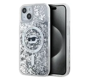 Karl Lagerfeld Liquid Glitter Choupette Head Magsafe Zadní Kryt pro Apple iPhone 15 čirá