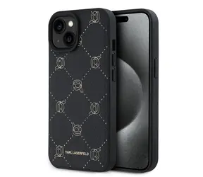 Karl Lagerfeld PU Karl Heads Pattern Magsafe Zadní Kryt pro Apple iPhone 15 černá