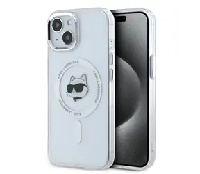 Karl Lagerfeld IML Choupette Head Metal Frame MagSafe Zadní Kryt pro Apple iPhone 15 čirá