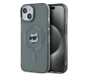 Karl Lagerfeld IML Choupette Head Metal Frame MagSafe Zadní Kryt pro Apple iPhone 15 černá
