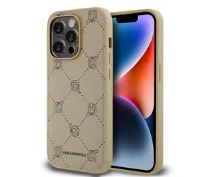 Karl Lagerfeld PU Karl Heads Pattern Magsafe Zadní Kryt pro Apple iPhone 14 Pro Max béžová