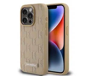 Karl Lagerfeld PU Leather Monogram Metal Logo MagSafe Zadní Kryt pro Apple iPhone 14 Pro Max béžová