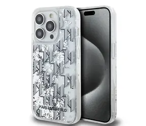 Karl Lagerfeld Liquid Glitter Monogram Gradient Zadní Kryt pro Apple iPhone 14 Pro bílá