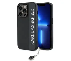 Karl Lagerfeld PU Saffiano Rhinestone Charm Zadní Kryt pro Apple iPhone 14 Pro černá