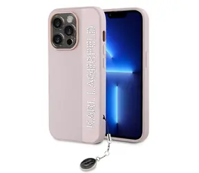 Karl Lagerfeld PU Saffiano Rhinestone Charm Zadní Kryt pro Apple iPhone 14 Pro růžová