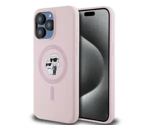 Karl Lagerfeld Liquid Silicone Karl and Choupette Magsafe Zadní Kryt pro Apple iPhone 14 Pro růžová