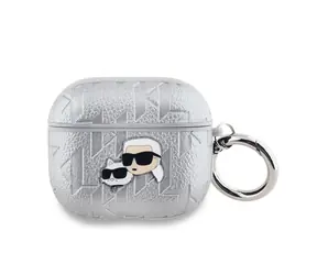 Karl Lagerfeld PU Embossed Karl and Choupette Heads Pouzdro pro Apple AirPods 3 stříbrná