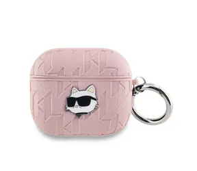 Karl Lagerfeld PU Embossed Choupette Head Pouzdro pro Apple AirPods 3 růžová