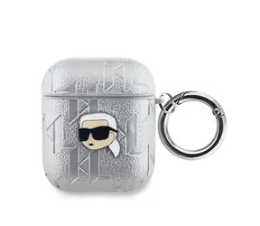 Karl Lagerfeld PU Embossed Karl Head Pouzdro pro Apple AirPods 1/2 stříbrná