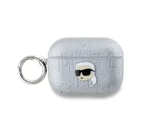 Karl Lagerfeld PU Embossed Karl Head Pouzdro pro Apple AirPods Pro 2 stříbrná