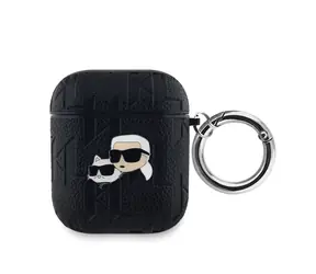 Karl Lagerfeld PU Embossed Karl and Choupette Heads Pouzdro pro Apple AirPods 1/2 černá