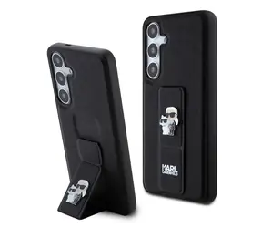 Karl Lagerfeld Saffiano Grip Stand Metal Logo Zadní Kryt pro Samsung Galaxy S24+ černá