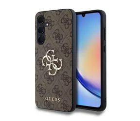 Guess PU 4G Metal Logo Zadní Kryt pro Samsung Galaxy A35 5G hnědá