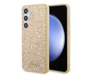 Guess PC/TPU Glitter Flakes Metal Logo Zadní Kryt pro Samsung Galaxy S24+ zlatá