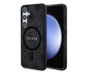 Guess PU Leather 4G Colored Ring MagSafe Zadní Kryt pro Samsung Galaxy S24 černá