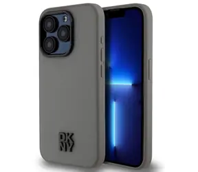 DKNY PU Leather Stack Logo Magsafe Zadní Kryt pro Apple iPhone 15 Pro Max šedá
