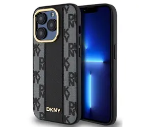 DKNY PU Leather Checkered Pattern Magsafe Zadní Kryt pro Apple iPhone 15 Pro Max černá