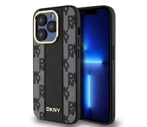 DKNY PU Leather Checkered Pattern Magsafe Zadní Kryt pro Apple iPhone 15 Pro černá