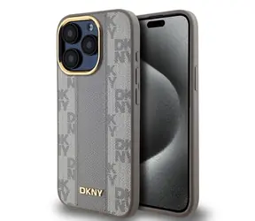 DKNY PU Leather Checkered Pattern Magsafe Zadní Kryt pro Apple iPhone 15 Pro béžová