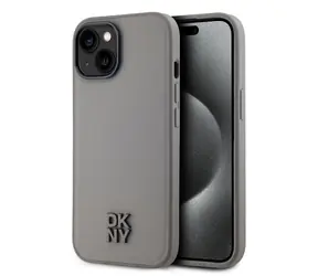 DKNY PU Leather Stack Logo Magsafe Zadní Kryt pro Apple iPhone 15 šedá