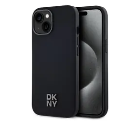 DKNY PU Leather Stack Logo Magsafe Zadní Kryt pro Apple iPhone 15 černá