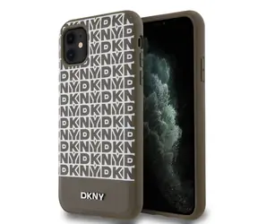 DKNY PU Leather Repeat Pattern Bottom Stripe MagSafe Zadní Kryt pro Apple iPhone 11 hnědá