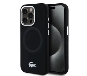 Lacoste Liquid Silicone Microfiber Silver Croc Logo MagSafe Zadní Kryt pro Apple iPhone 15 Pro černá