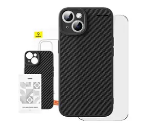 Baseus P60163500111-01 Synthetic Fiber Pouzdro pro Apple iPhone 15 Plus černá / + tvrzené sklo  