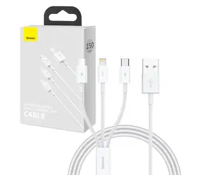 Baseus P10320105221-00 USB kabel 3v1 1m bílá / 1x USB-C / 1x microUSB / 1x Lightning