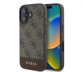 Guess PU 4G Stripe Zadní Kryt pro Apple iPhone 16 hnědá