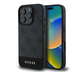 Guess PU 4G Stripe Zadní Kryt pro Apple iPhone 16 Pro Max šedá