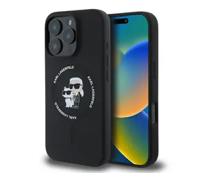 Karl Lagerfeld Liquid Silicone Karl and Choupette MagSafe Zadní Kryt pro Apple iPhone 16 Pro černá